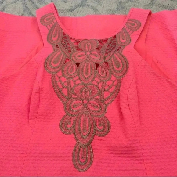 Lilly Pulitzer LARGO CUT IN SHIFT DRESS Size 6 Coral Pink with Gold - Picture 10 of 15